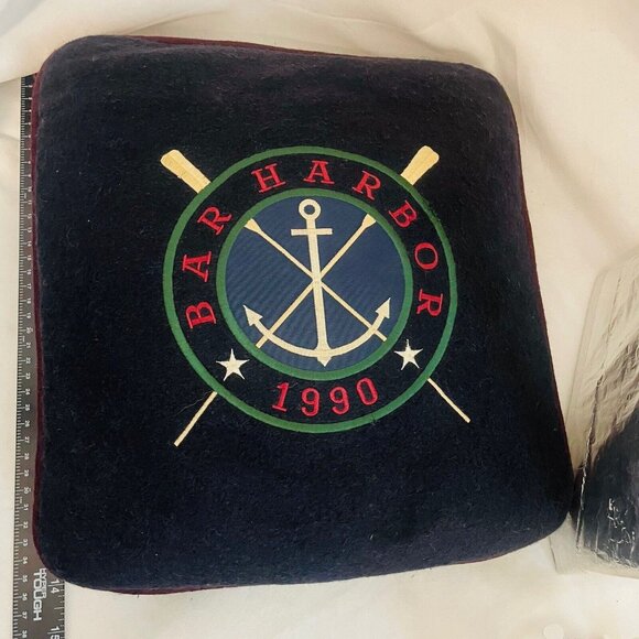 Navy Bar Harbor 1990 Wool Embroidered Star Anchor Ore Throw Pillow 14” - Picture 4 of 8